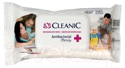 Влажные салфетки Cleanic Antibacterial Family освежающие для рук и тела (60шт)