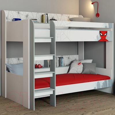 Двухъярусная кровать Polini Kids Marvel 5005 Человек паук (белый)