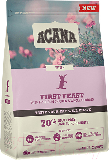 Сухой корм для кошек Acana First Feast Kitten с курицей и рыбой / 2182 (1.8кг)