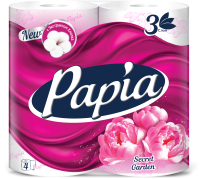 Туалетная бумага Papia Secret Garden белая 3х слойная (4рул) - 