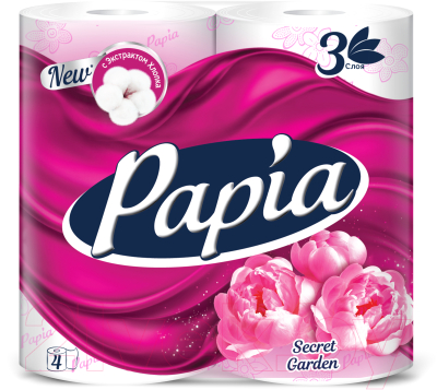 Туалетная бумага Papia Secret Garden белая 3х слойная (4рул)