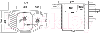 Мойка кухонная Ukinox Комфорт COL770.500 15GT8K 2C (с сифоном)