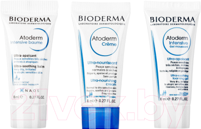 Набор косметики для лица Bioderma Atoderm Гель для душа+бальзам для лица и тела+крем (8мл+8мл+8мл)