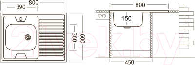 Мойка кухонная Ukinox STD800.600 5C 0L (с сифоном)