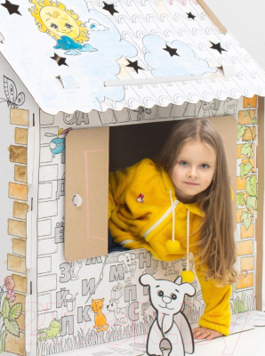 Детский игровой домик ZIMA Домик-раскраска + телевизор + 4 сборные зверюшки / ДИР01
