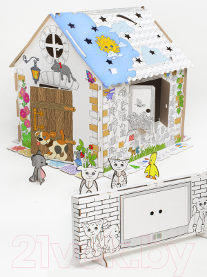 Детский игровой домик ZIMA Домик-раскраска + телевизор + 4 сборные зверюшки / ДИР01