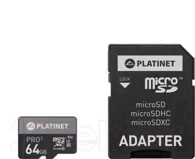 Карта памяти Platinet MicroSDXC 64GB (Class10) UIII / PMMSDX64UIII (с адаптером)