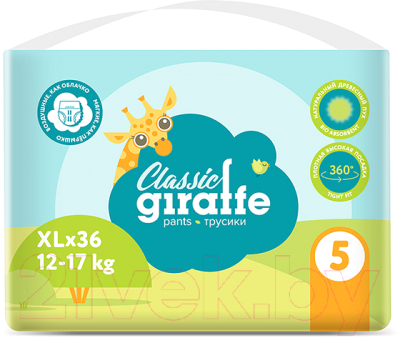 Подгузники-трусики детские Lovular Giraffe Classic XL 12-17кг / 429555 (36шт)