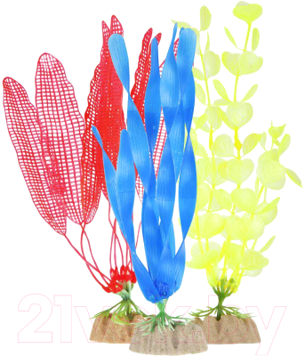 Набор декораций для аквариума GloFish Растение / 29287 (S желтый, L оранжевый, L синий)