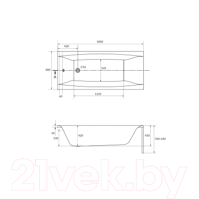 Ванна акриловая Cersanit Virgo 180x80 (с каркасом и экраном)