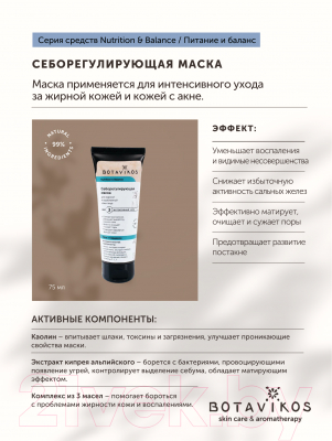 Маска для лица кремовая Botavikos Для жирной и проблемной кожи лица (75мл)
