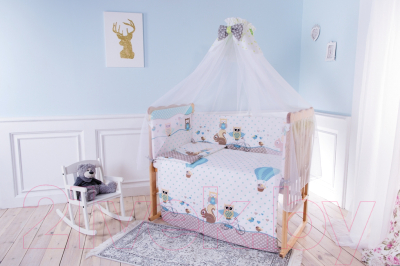 Комплект постельный для новорожденных Баю-Бай Раздолье / К90-Р4 (голубой) - Фото в интерьере