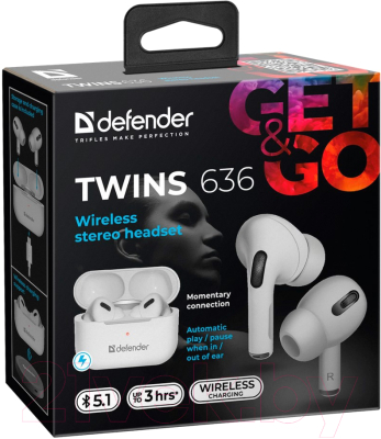 Беспроводные наушники Defender Twins 636 / 63636 (белый)