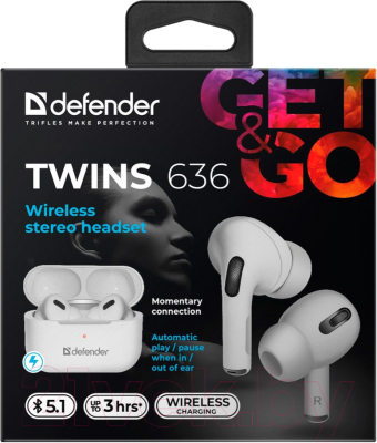 Беспроводные наушники Defender Twins 636 / 63636 (белый)