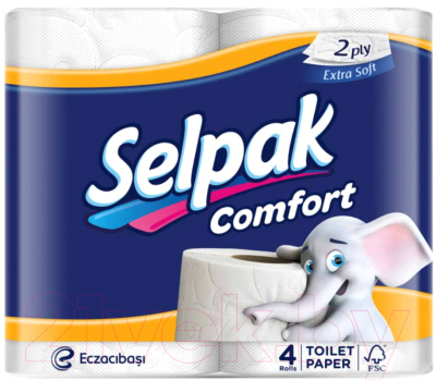 

Туалетная бумага Selpak, Белый, Comfort 2-х слойная