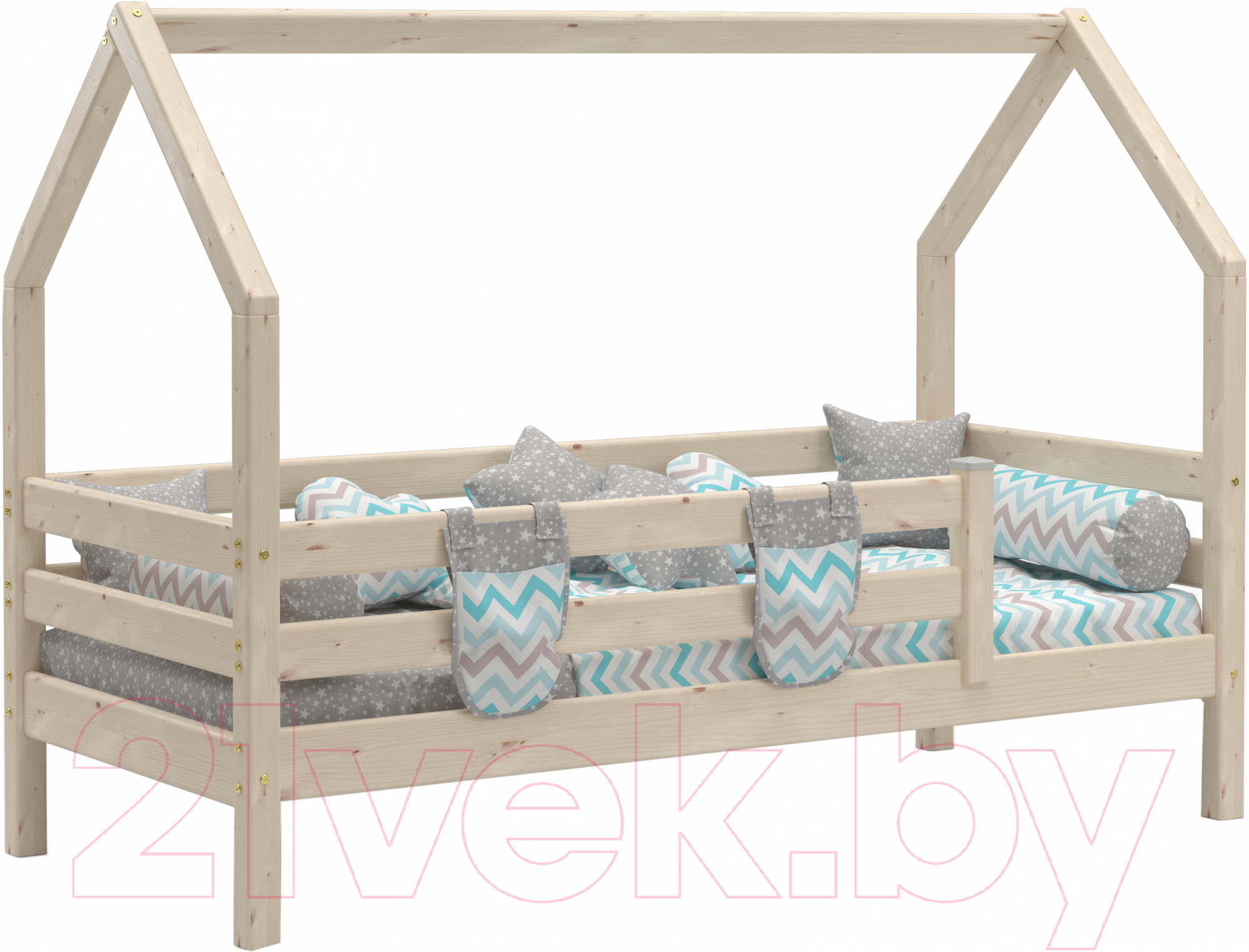 Стилизованная кровать детская Мебельград Соня с надстройкой (прозрачный лак)