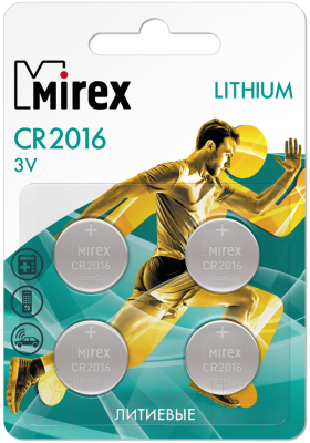 Комплект батареек Mirex CR2016 3V / CR2016-E4 (4шт)