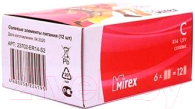 Комплект батареек Mirex R14 C 1.5V / 23702-ER14-S2 (2шт)