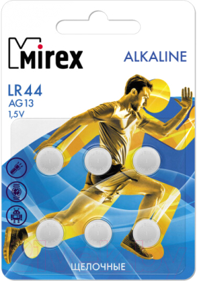 Комплект батареек Mirex LR44 1.5V / LR44-E6 (6шт)