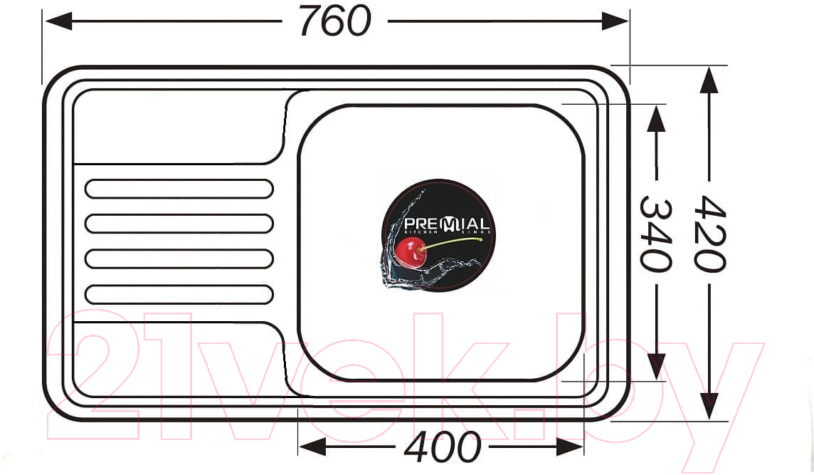 Мойка кухонная Premial 7642 0.8мм (полированный)