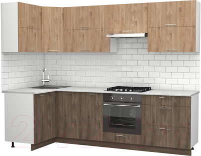 Готовая кухня S-Company Клео крафт 1.2x2.7 левая (гикори темный/гикори натуральный)