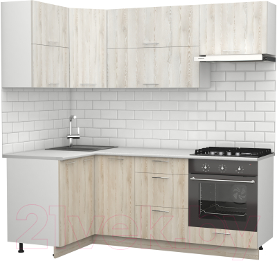 Кухонный гарнитур S-Company Клео крафт 1.2x2.1 левая (сосна лофт кремовая/сосна лофт белая)