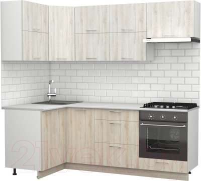 Кухонный гарнитур S-Company Клео крафт 1.2x2.2 левая (сосна лофт кремовая/сосна лофт белая)