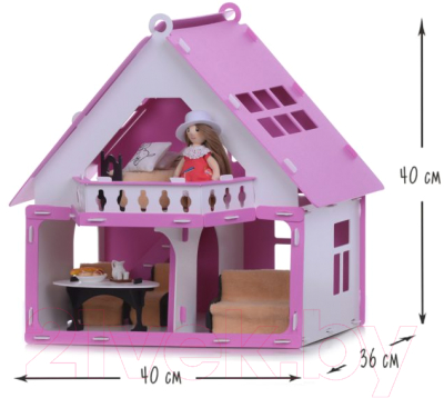 Кукольный домик Krasatoys Дачный дом. Варенька с мебелью / 000257 (белый/голубой)
