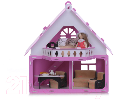 Кукольный домик Krasatoys Дачный дом. Варенька с мебелью / 000256 (белый/розовый)