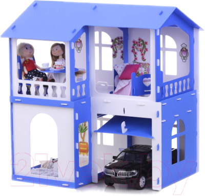 Кукольный домик Krasatoys Дом Алиса с мебелью / 000281 (белый/синий)