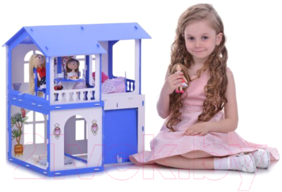Кукольный домик Krasatoys Дом Алиса с мебелью / 000281 (белый/синий)