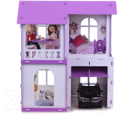Кукольный домик Krasatoys Дом Алиса с мебелью / 000282 (белый/сиреневый)