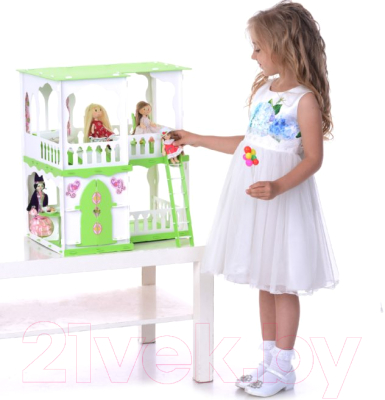 Кукольный домик Krasatoys Дом Алсу с мебелью / 000279 (белый/салатовый)