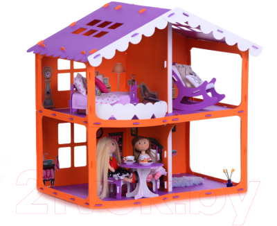 Кукольный домик Krasatoys Дом Анжелика с мебелью / 000254 (оранжевый/сиреневый)