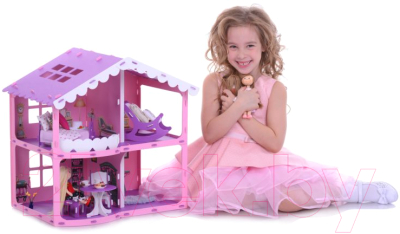 Кукольный домик Krasatoys Дом Анжелика с мебелью / 000255 (розовый/сиреневый)