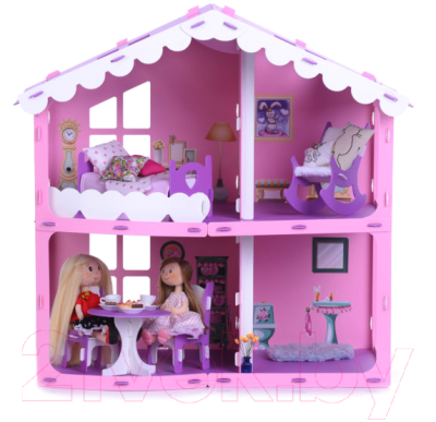 Кукольный домик Krasatoys Дом Анжелика с мебелью / 000255 (розовый/сиреневый)