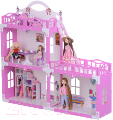 Кукольный домик Krasatoys Дом Анна с мебелью / 000268 (белый/розовый)