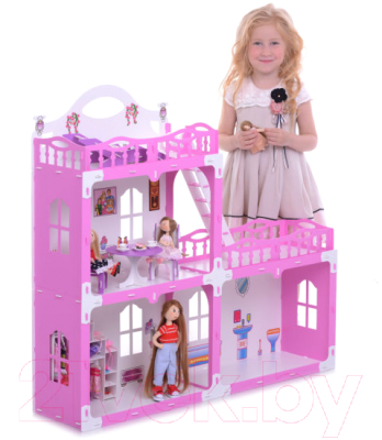 Кукольный домик Krasatoys Дом Анна с мебелью / 000268 (белый/розовый)