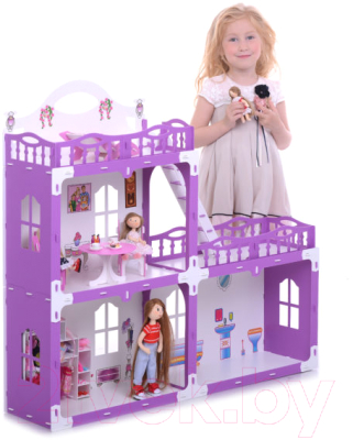 Кукольный домик Krasatoys Дом Анна с мебелью / 000269 (белый/сиреневый)