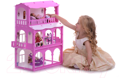 Кукольный домик Krasatoys Дом Бриджит с мебелью / 000286 (белый/розовый)