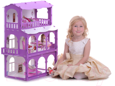 Кукольный домик Krasatoys Дом Бриджит с мебелью / 000285 (белый/сиреневый)
