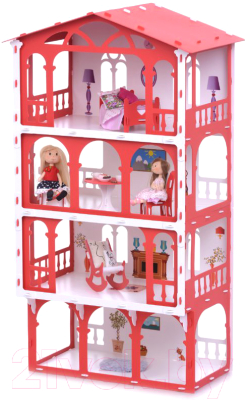 Кукольный домик Krasatoys Дом Елена с мебелью / 000284 (белый/красный)