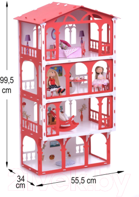 Кукольный домик Krasatoys Дом Елена с мебелью / 000284 (белый/красный)