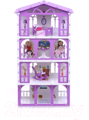 Кукольный домик Krasatoys Дом Елена с мебелью / 000283 (белый/сиреневый)