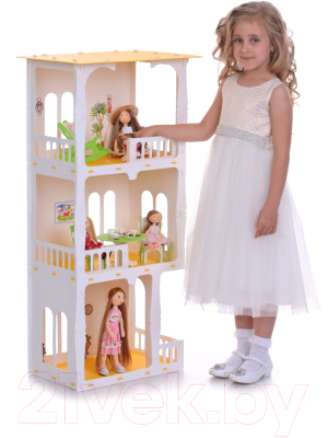 Кукольный домик Krasatoys Дом Жасмин с мебелью / 000274 (белый/желтый)