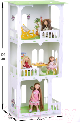 Кукольный домик Krasatoys Дом Жасмин с мебелью / 000275 (белый/салатовый)