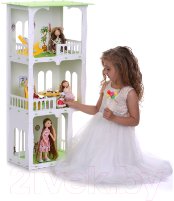 Кукольный домик Krasatoys Дом Жасмин с мебелью / 000275 (белый/салатовый)