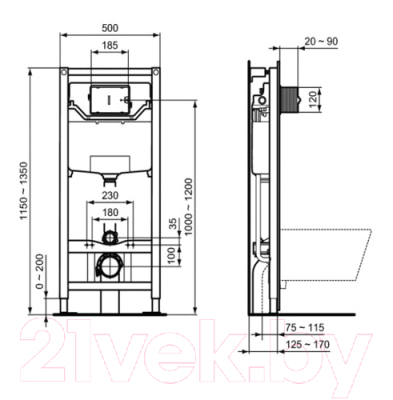 Унитаз подвесной с инсталляцией Ideal Standard Connect Air E005401 + E036601 + R020467 + R0115AA / R031001