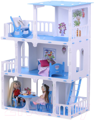 Кукольный домик Krasatoys Дом Маргарита с мебелью / 000272 (белый/голубой)