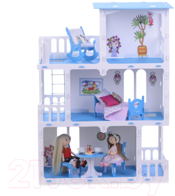 Кукольный домик Krasatoys Дом Маргарита с мебелью / 000272 (белый/голубой)